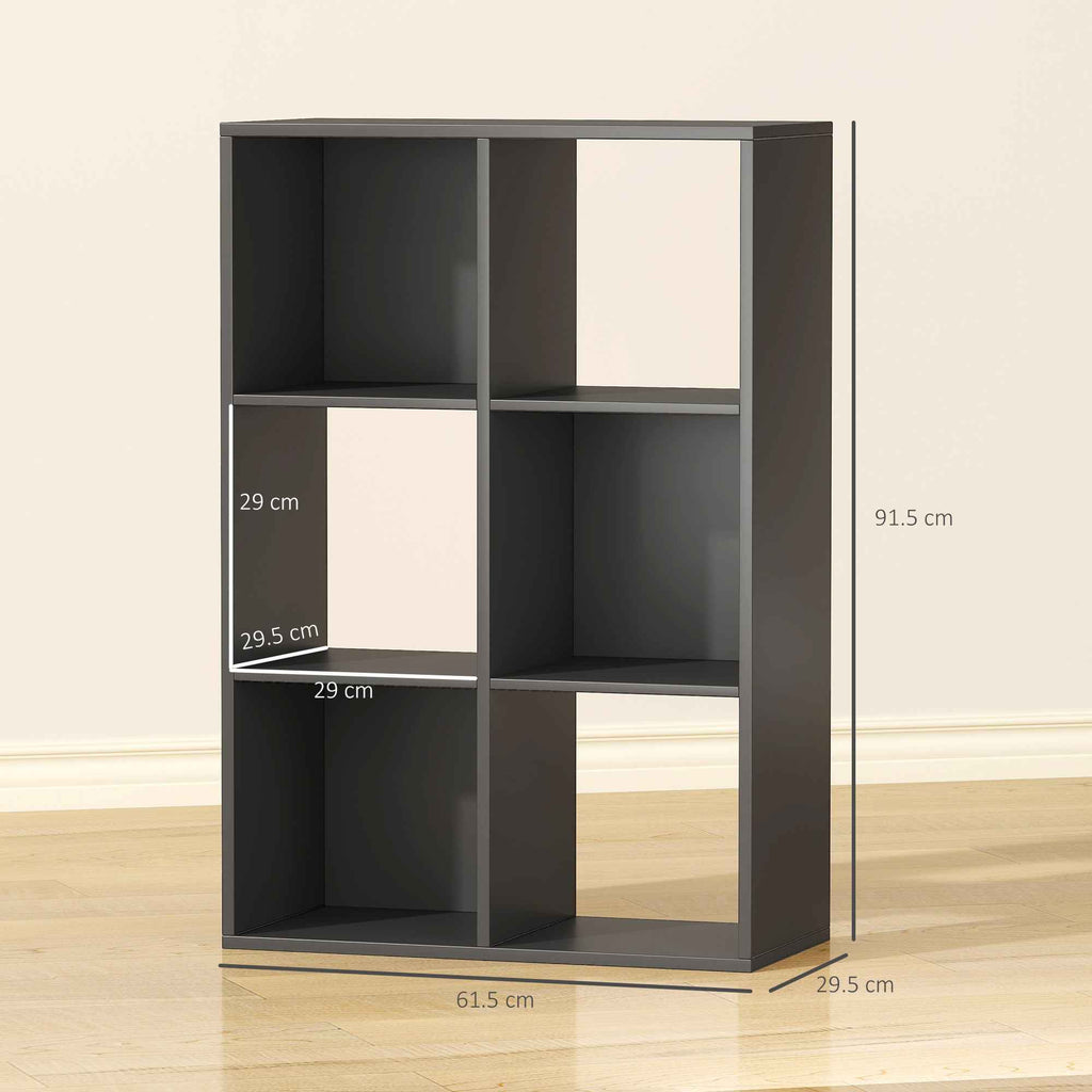 HOMCOM Cube Bookcase with 6 Storage Shelves, Wooden, 61.5 x 29.5 x 91.5 cm, Black