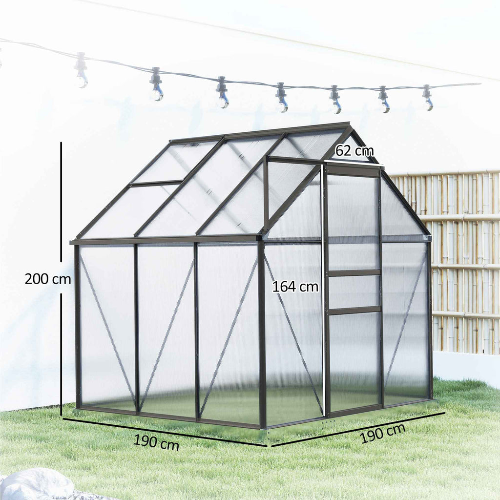 Outsunny 3.6-Inch Polycarbonate and Aluminum Greenhouse with Hinged Door and Roof Window, Gray
