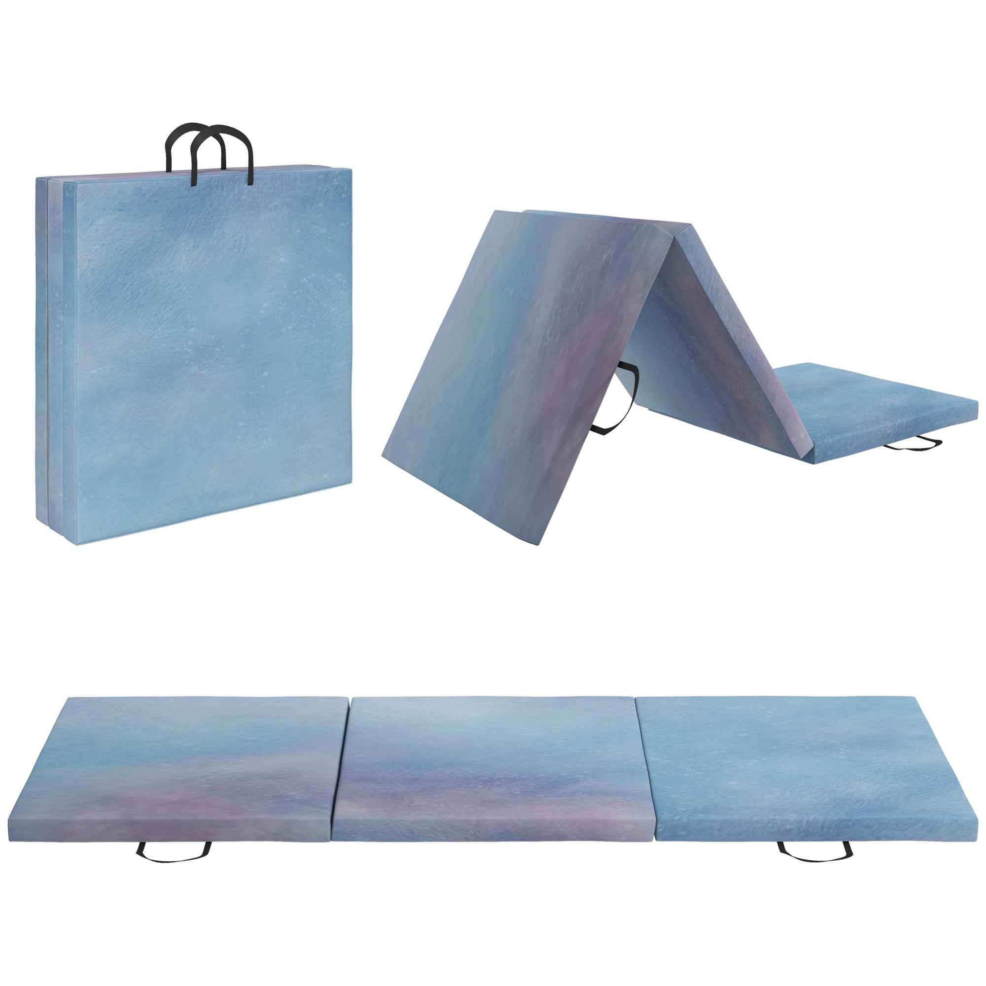 180cm Foldable Gymnastics Mat, 5cm Thick Crash Mat with Handles for Home Workout, Blue