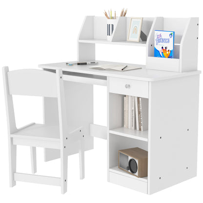 Zonekiz school desk and 5-8 year old children's chair with shelf and removable shelf in white wood - Borgè