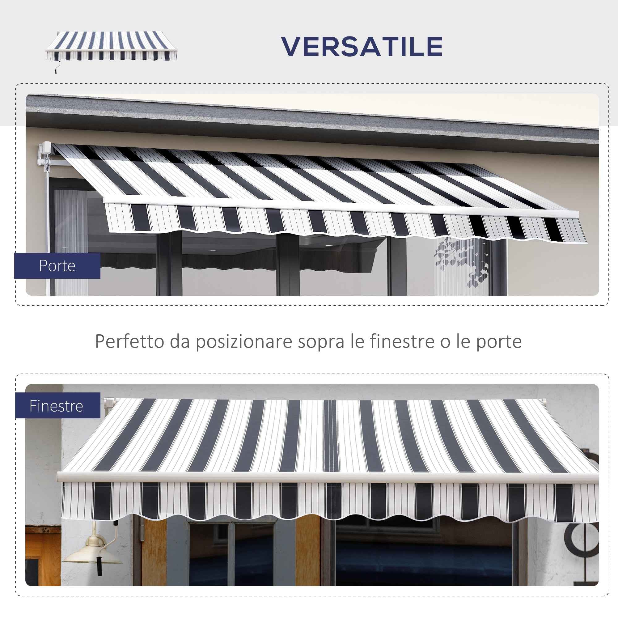 Outsunny 2.5x2m Manual Roller Awning in Aluminum and Polyester, Blue and White