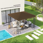 3x3 m 600D Oxford Fabric Garden Gazebo Cover with Drainage Holes, Brown