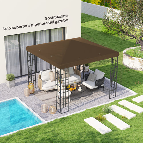 3x3 m 600D Oxford Fabric Garden Gazebo Cover with Drainage Holes, Brown