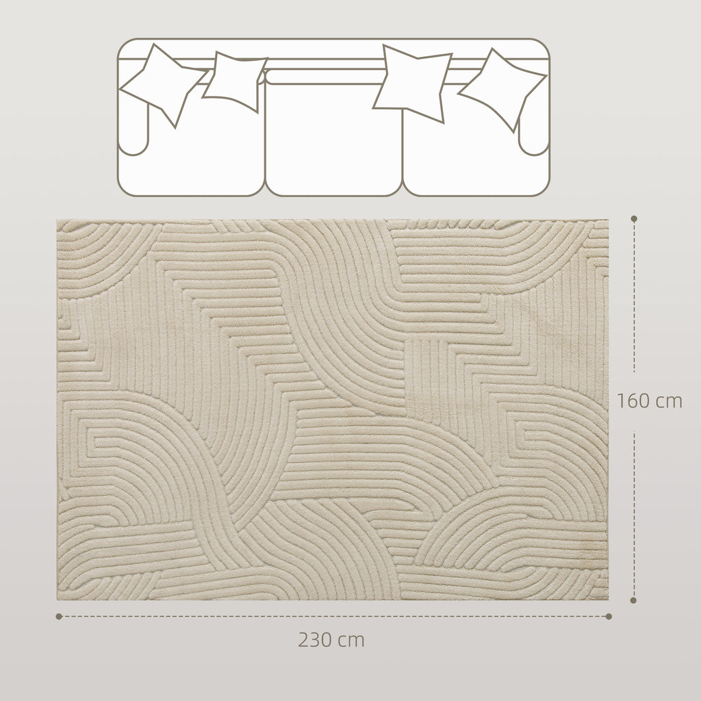 HOMCOM Modern Non-Slip Polyester and Cotton Area Rug with Line Design for Living Room, Bedroom, Cream