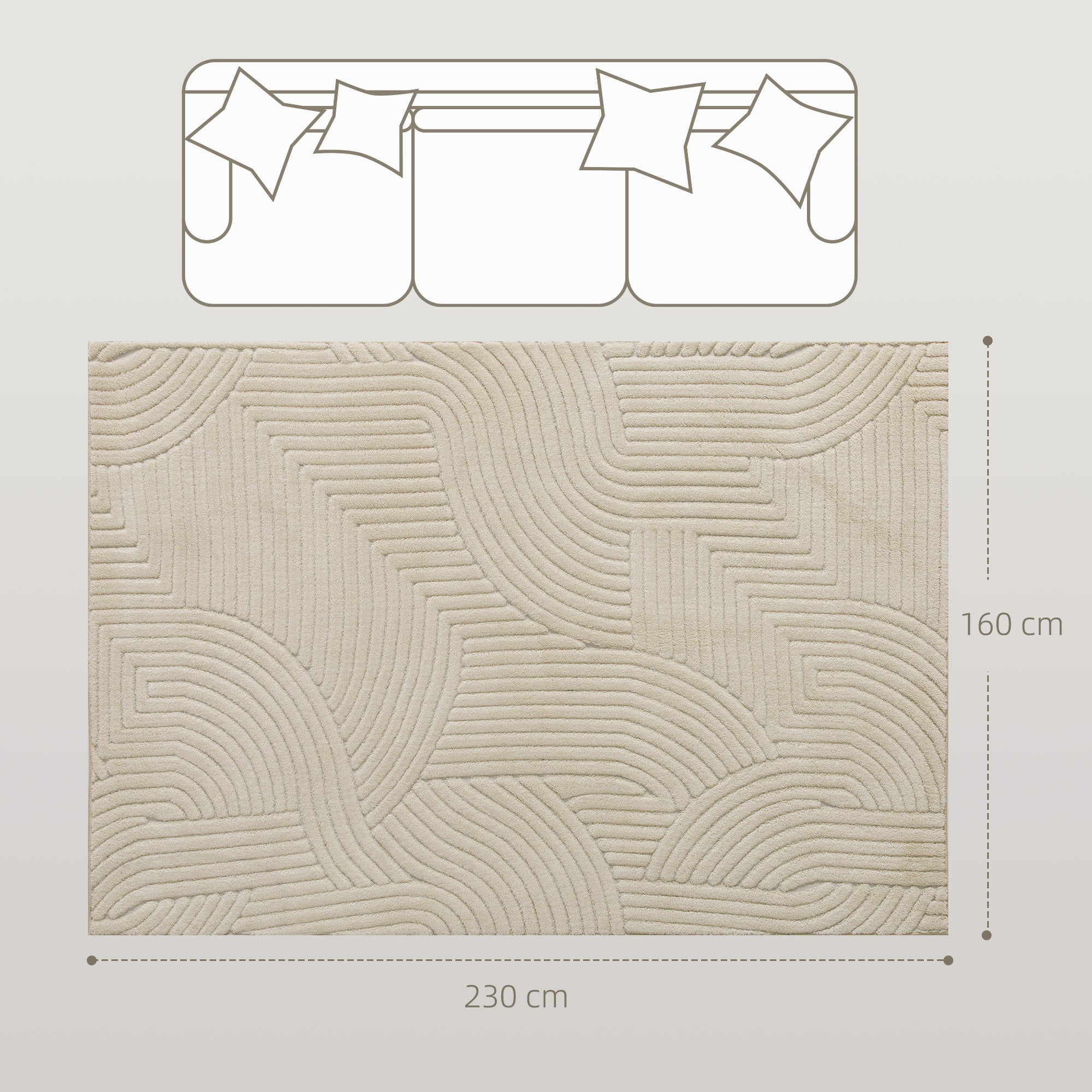 HOMCOM Modern Non-Slip Polyester and Cotton Area Rug with Line Design for Living Room, Bedroom, Cream