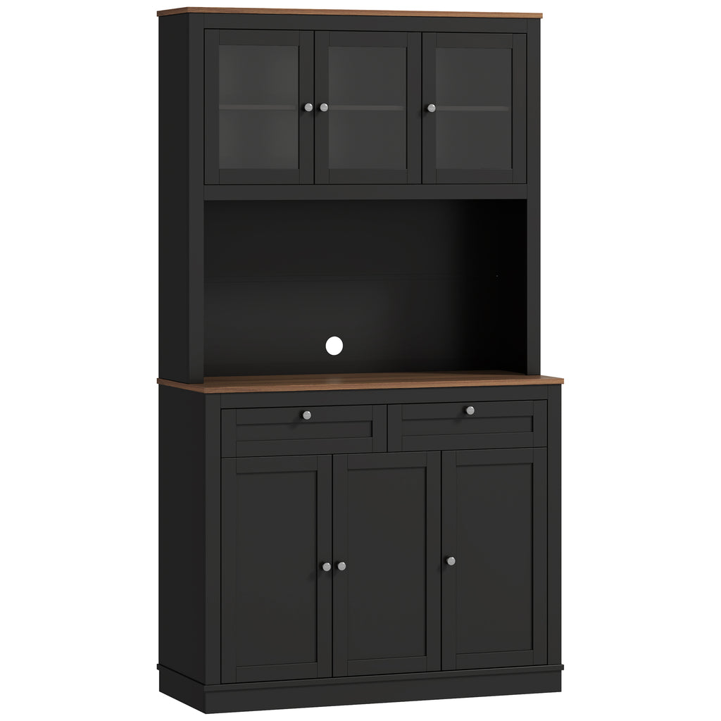 Tall Kitchen Sideboard with 4 Cabinets, 2 Drawers and Central Top, 100x40x180 cm, Black
