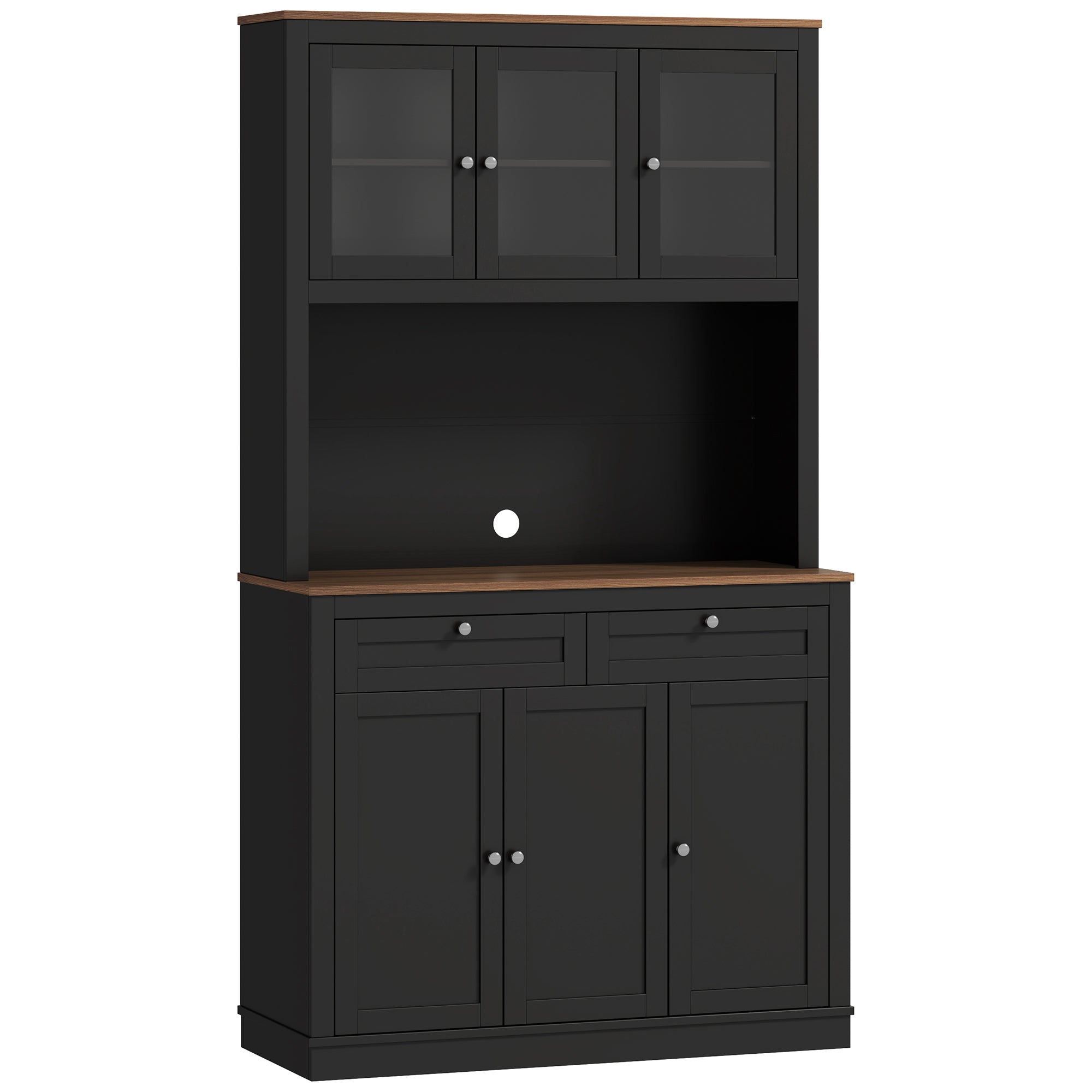 Tall Kitchen Sideboard with 4 Cabinets, 2 Drawers and Central Top, 100x40x180 cm, Black