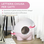 Cat Litter Box 4kg Max with Lid and Scoop Included, 53x51x48 cm, White and Pink