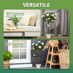 Outsunny 21-Flower Fake Rose Plant with Cement and Moss-Filled Pot, Ø18x90 cm, White