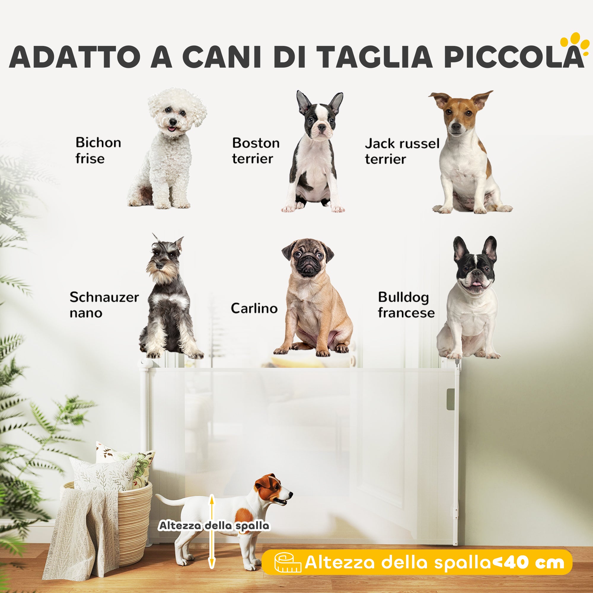 Gate for Small Dogs Extendable 0-144 cm and Retractable with Automatic Lock, White
