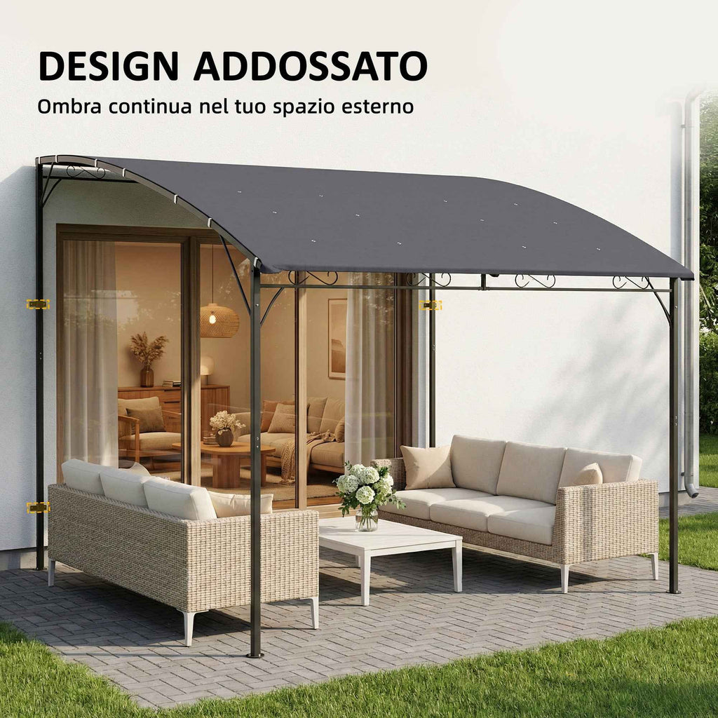Outsunny Gazebo Pergola with 16 Drainage Holes, Metal and Polyester, 3.8x2.8m, Grey