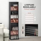 CD Rack with 6 Adjustable Shelves, Capacity of 260 CDs/120 DVDs, 33x24x140 cm, Black
