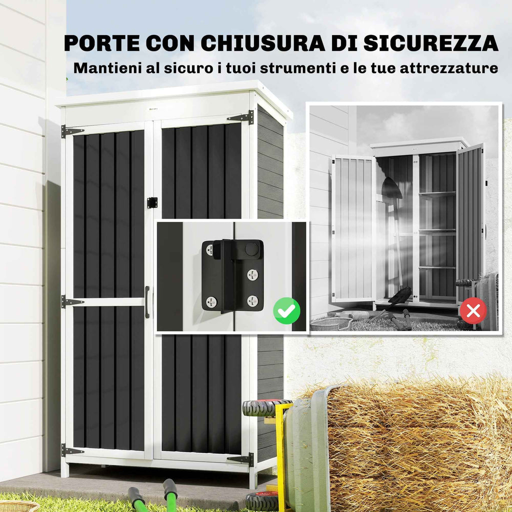 Outsunny Garden Cabinet with Removable Shelves and Lockable Door, Wood and Steel, 94x43x166 cm, White and Black