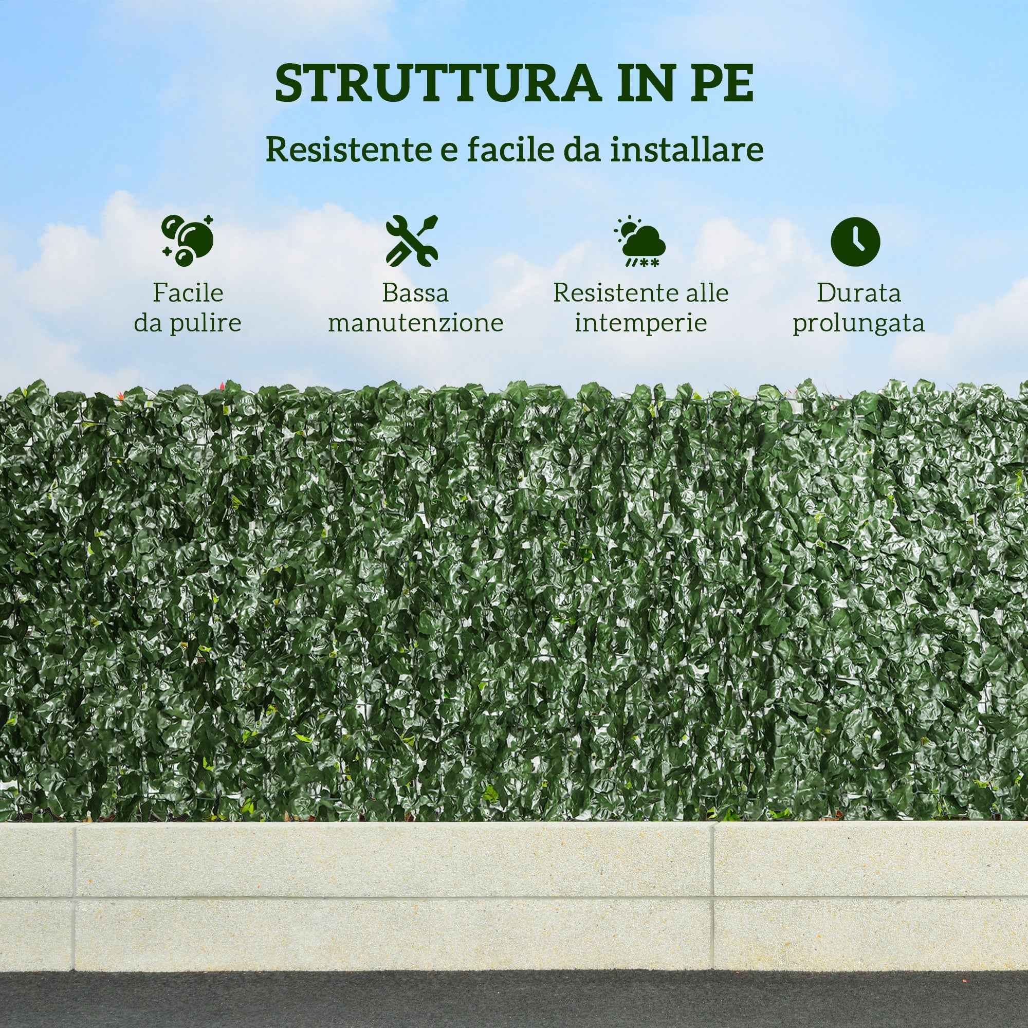 Outsunny PE Ivy Leaf Faux Hedge Roll for Balcony and Garden, 300x100 cm, Dark Green