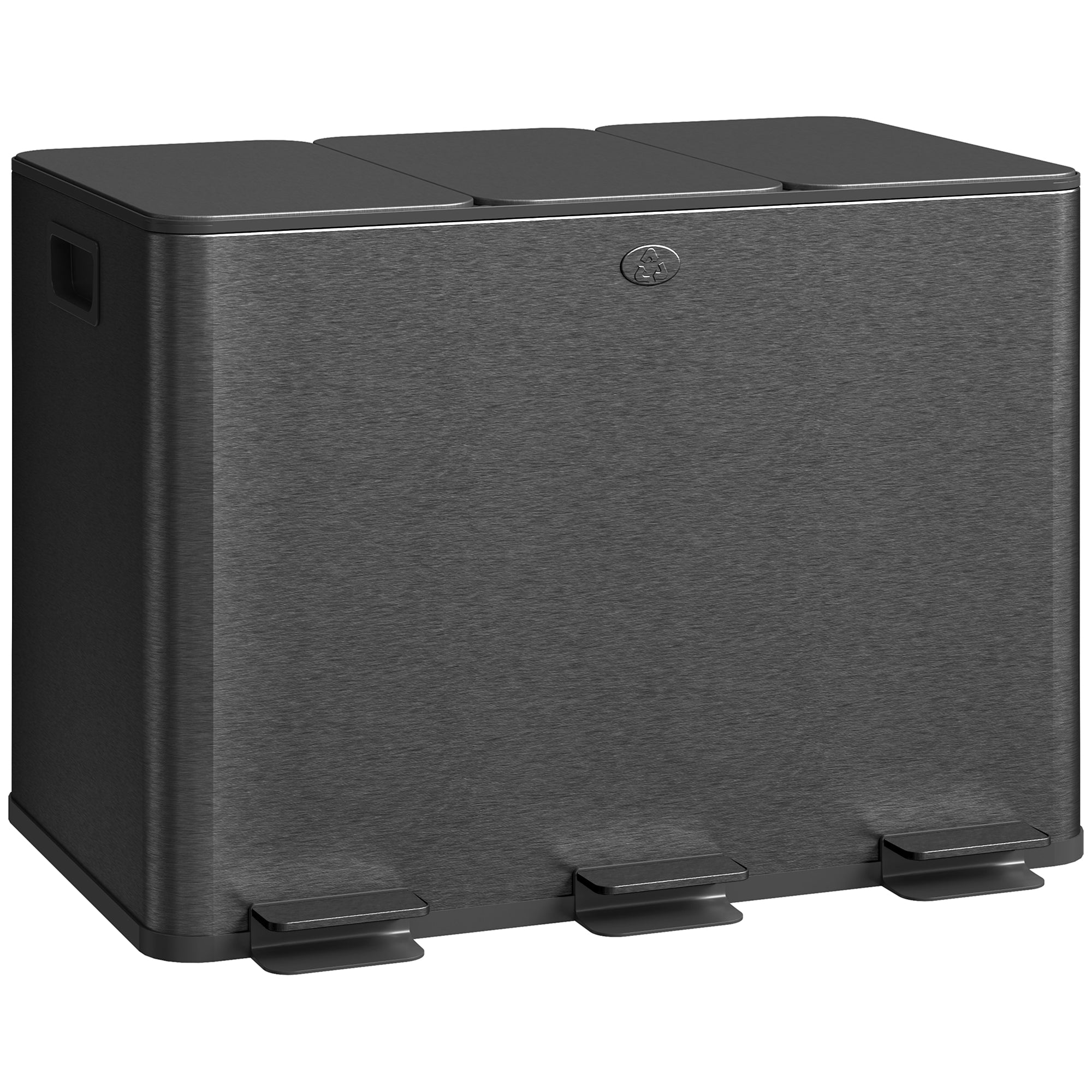 20L 3-Section Rubbish Bin with Silent Closure, Stainless Steel and PP, 61.9 x 36.6 x 56.7 cm, Black