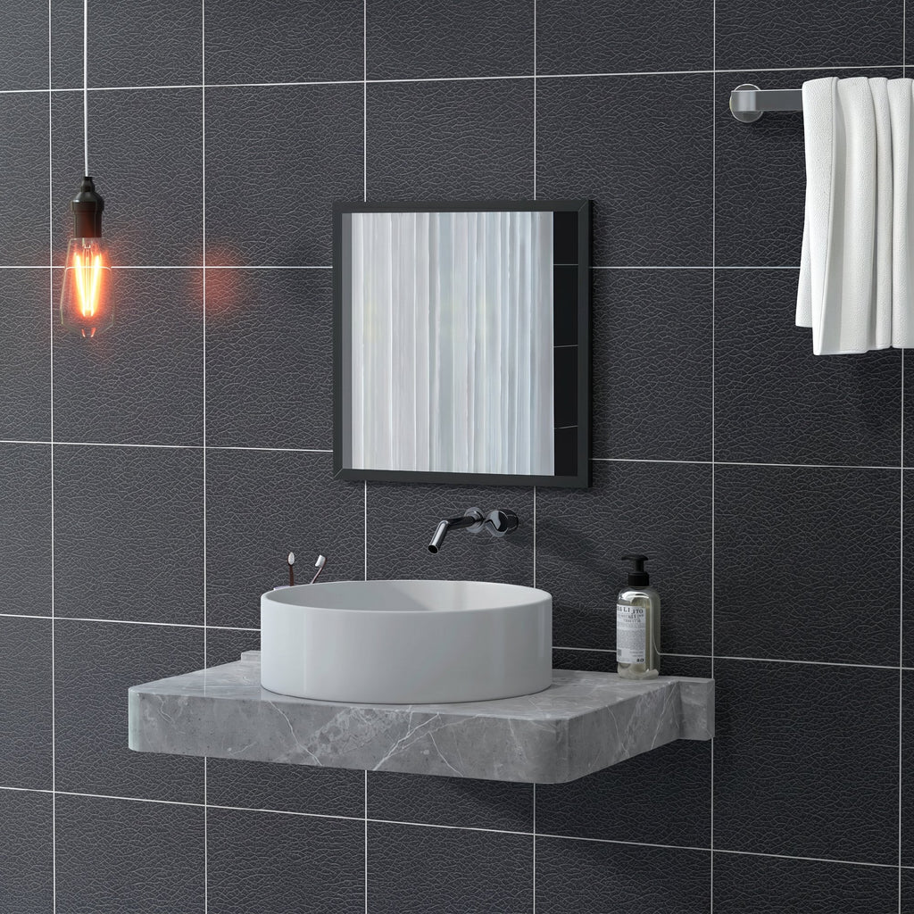 HOMCOM Rectangular Wall Mirror with Hooks, Glass and MDF Wall Mirror, 50x50 cm, Black