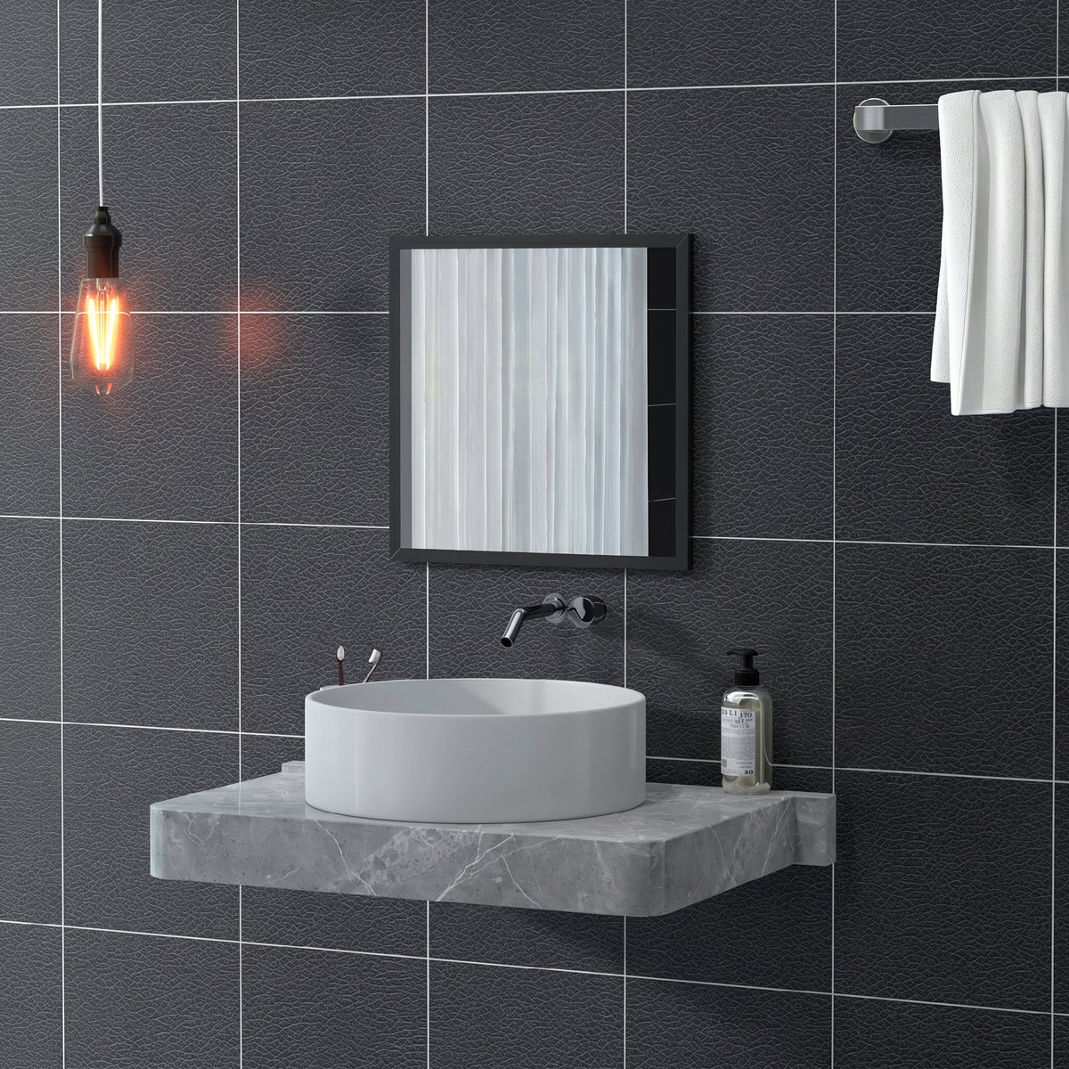HOMCOM Rectangular Wall Mirror with Hooks, Glass and MDF Wall Mirror, 50x50 cm, Black