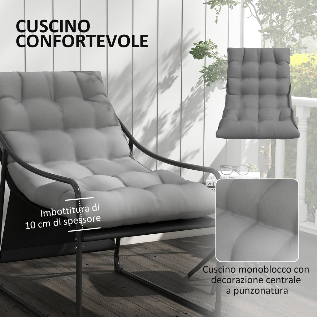 Garden Armchair with Padded Cushion, in Steel and Polyester, 62x110x88 cm, Gray and Black - Borgè