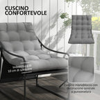 Garden Armchair with Padded Cushion, in Steel and Polyester, 62x110x88 cm, Gray and Black - Borgè