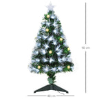 HOMCOM 90cm Artificial Christmas Tree with Built-in Lights and 90 Branches, Christmas Tree with LED Lights and Fiber Optic Lights, Removable Folding Base