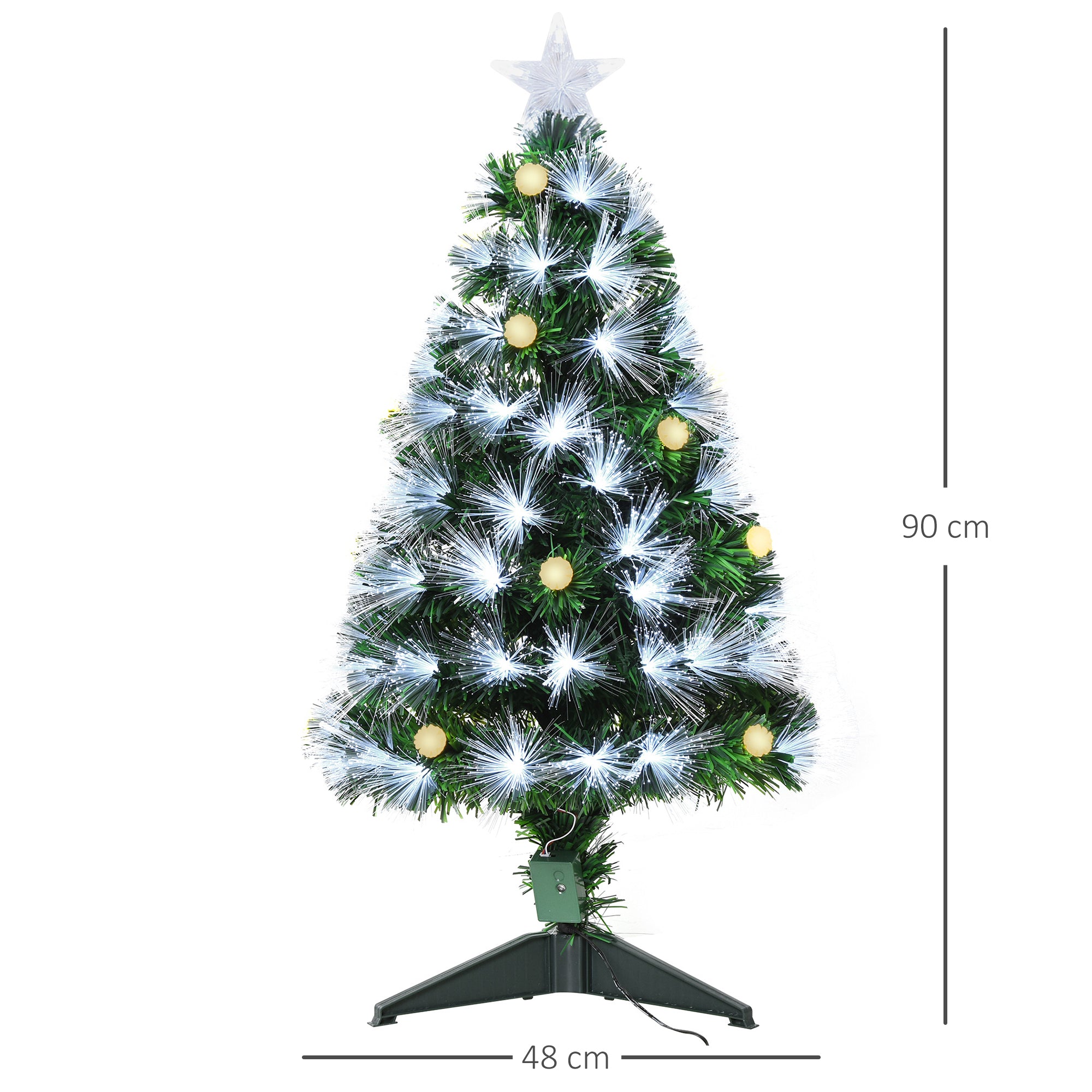 HOMCOM 90cm Artificial Christmas Tree with Built-in Lights and 90 Branches, Christmas Tree with LED Lights and Fiber Optic Lights, Removable Folding Base