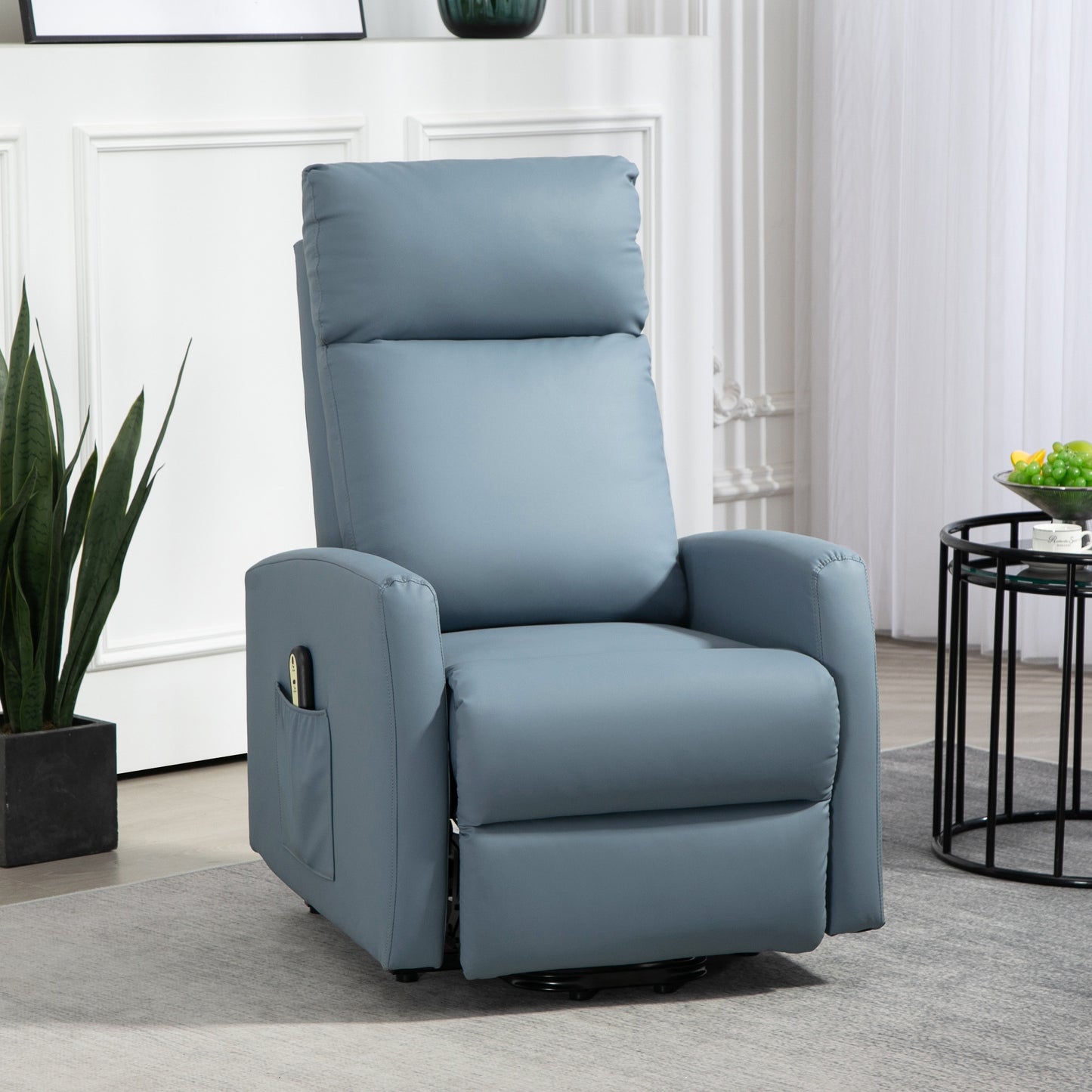 145° Reclining Lift Chair with Remote Control and Footrest, PU Leather Blue, 67x95x105 cm