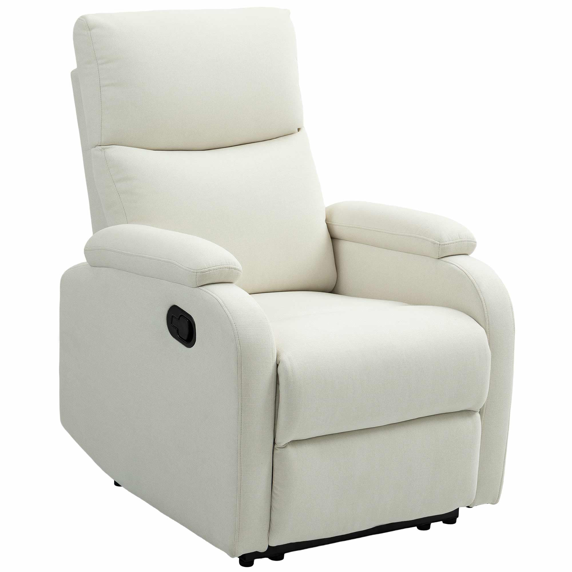 Manually Reclining Armchair at 60° Extra Padded in Fabric with Footrest, Cream