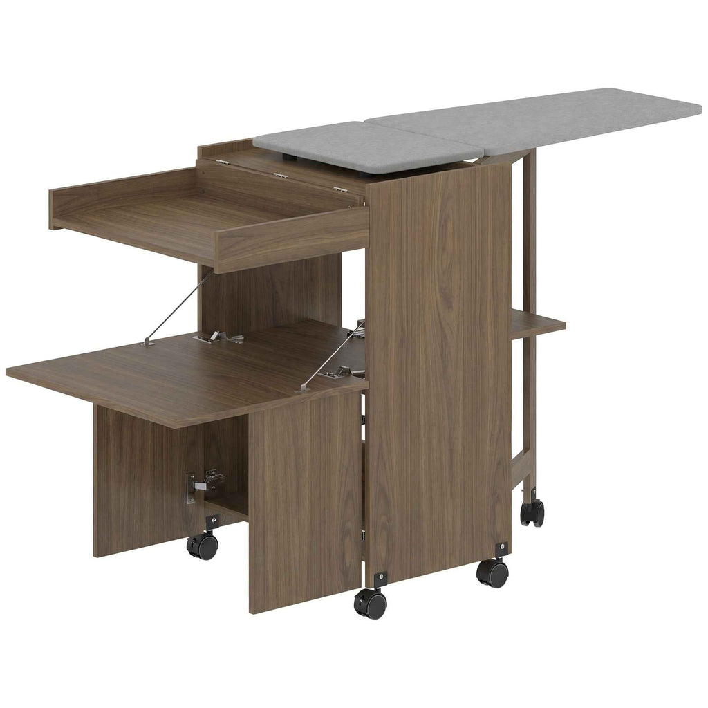 HOMCOM Folding Ironing Board with Iron and Garment Holder with Open Compartment, 154x55x87 cm, Brown
