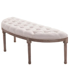 Chesterfield Style Semi-Circular Bed End Bench with Wooden Frame and Upholstery, Beige, 140.5x51x48cm