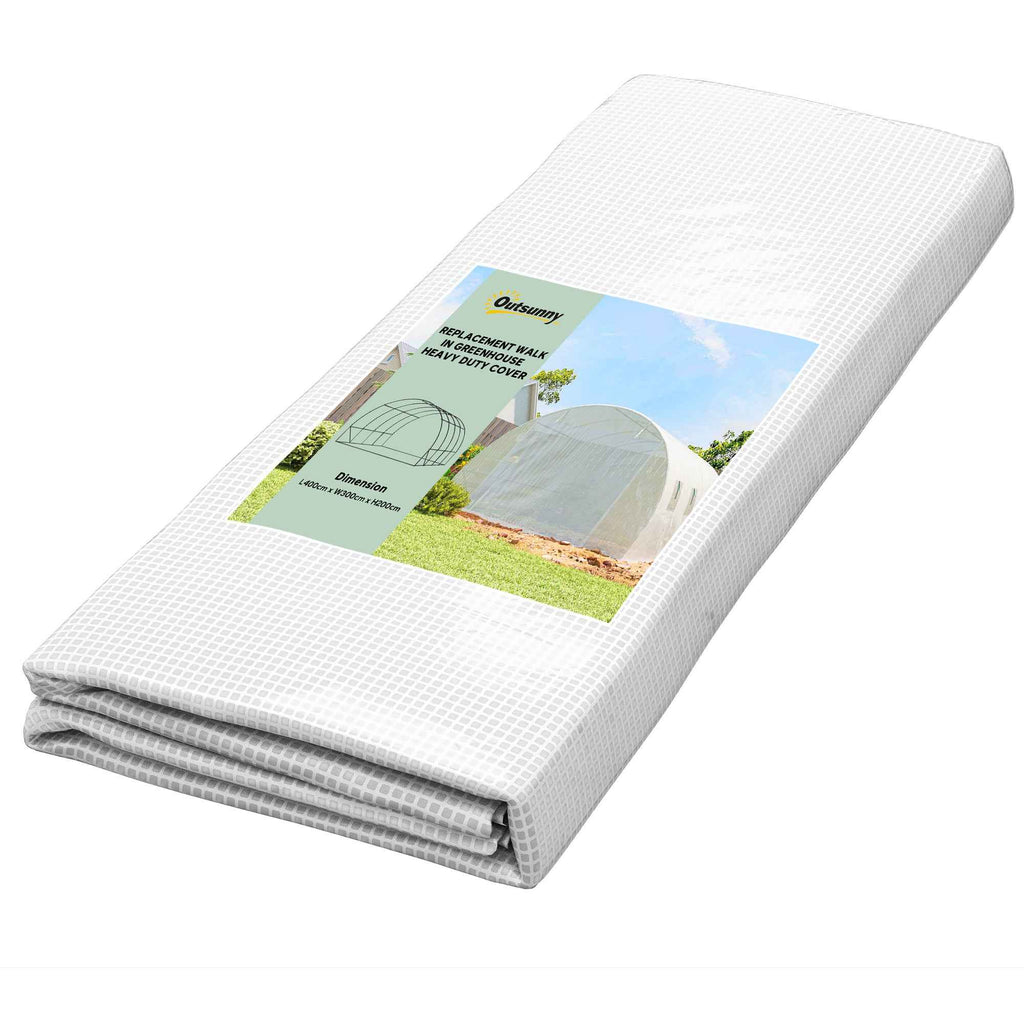 Outsunny PE Greenhouse Cover with 8 Windows, Roll-Up Door and Buried Edges, 4x3x2 m, White