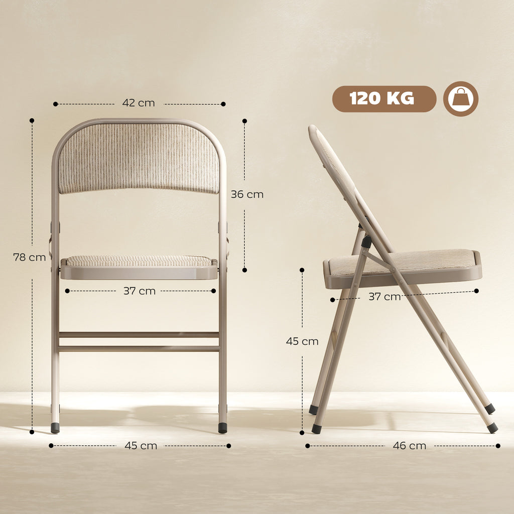 HOMCOM Set of 2 Folding Chairs with Upholstered Polyester Seat and Steel Frame, Beige