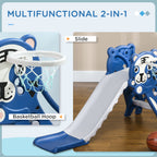 Children's Slide 18-36 Months with Lateral PE Basketball Hoop, 133x60x70 cm, Blue and Grey