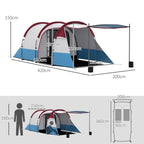 Outsunny Waterproof Camping Tent with 2 Areas and 3 Entrances, in Polyester and Fiberglass, 420x200x150 cm, Red - Borgè