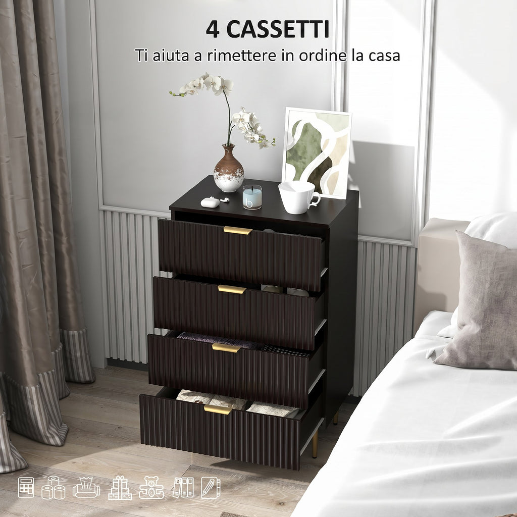 HOMCOM Modern 4-Drawer Chest of Drawers, Dresser with Gold Handles and Anti-Tip Device, 60x40x96 cm, Black