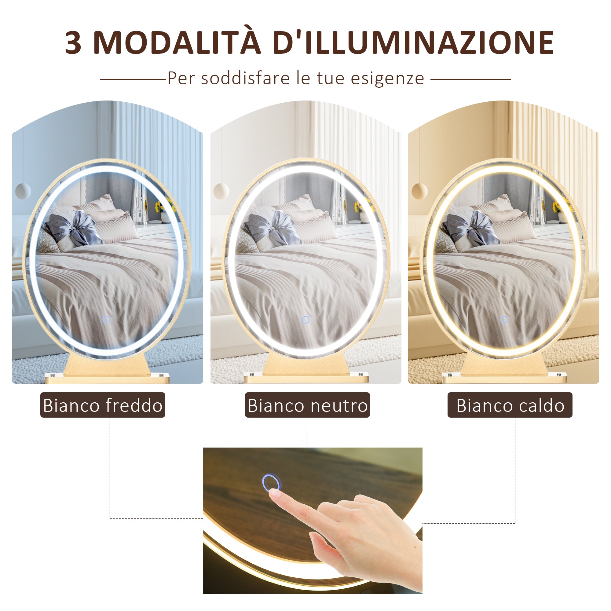 Industrial-Style LED-Lighted Dressing Table with Mirror, Makeup Table with Stool, Touch Switch Vanity, White