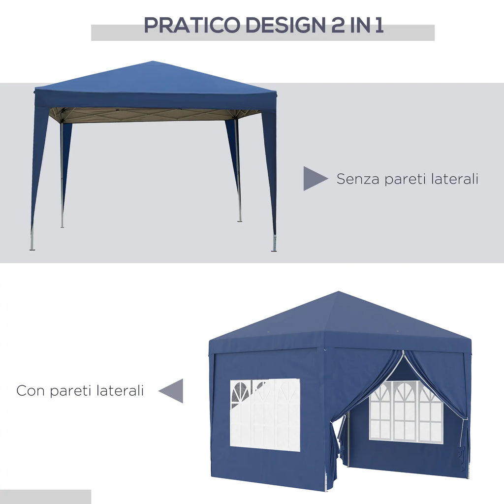 Foldable Garden Gazebo with Ropes and Pegs Included, 2.95x2.95x2.58 m, Blue - Borge' Group Limited