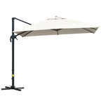 3x3m Cantilever Umbrella Tiltable with Crank and Cross Base, in Steel and Polyester, Cream White