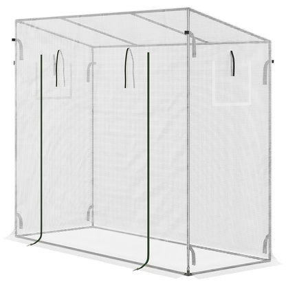 Garden Greenhouse with Roll-Up Door and Extended Edges, in Steel and PE, 200x76x168 cm, White