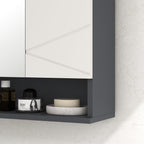 kleankin Cabinet with 2-Door Bathroom Mirror and Adjustable Wooden Shelves, 55x17x55cm, Gray - Borgè