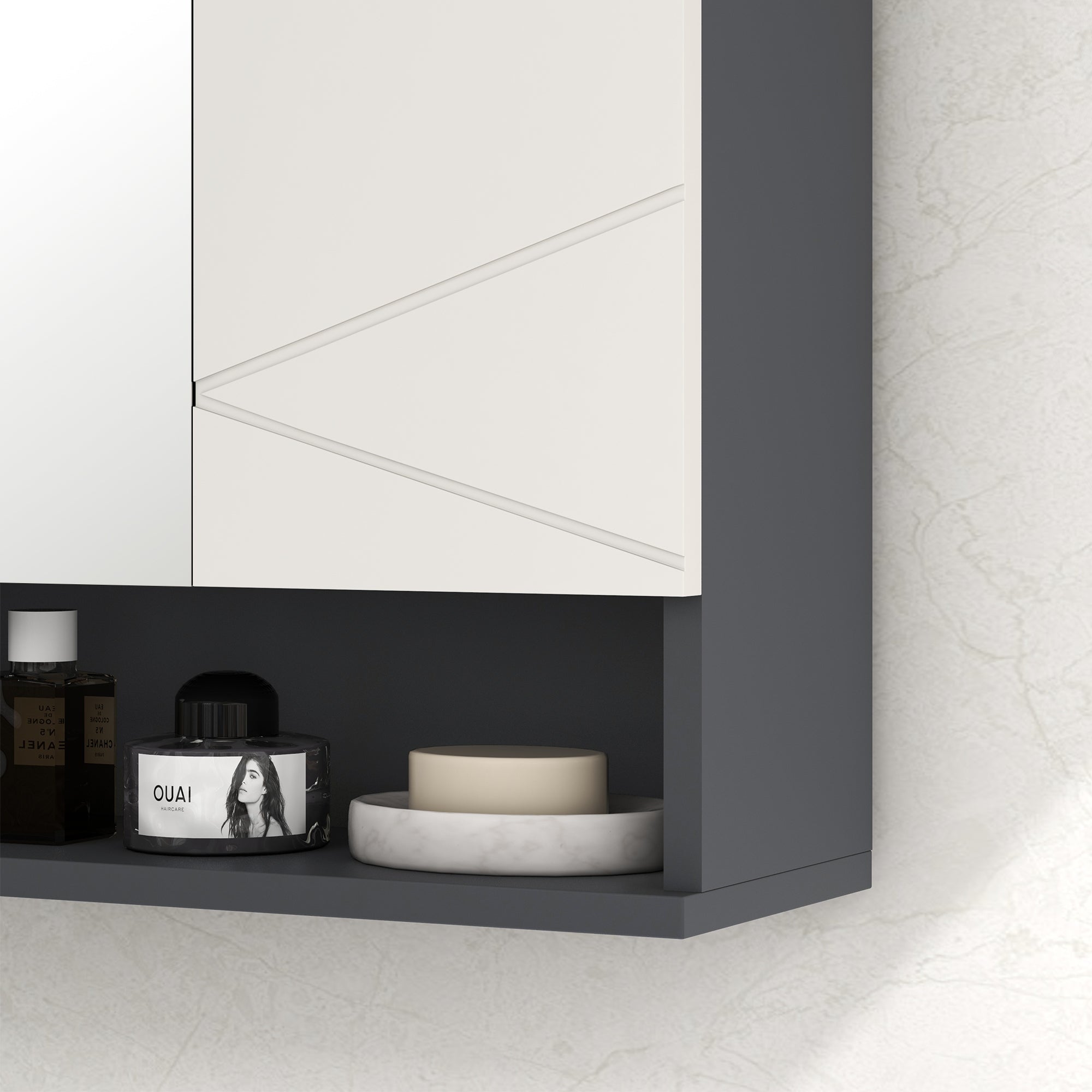 kleankin Cabinet with 2-Door Bathroom Mirror and Adjustable Wooden Shelves, 55x17x55cm, Gray - Borgè