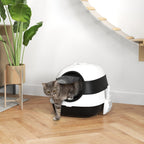 Cat Litter Box with Lid, Scoop and Deodorizer, Foldable Design, 52x41x38 cm, White and Black