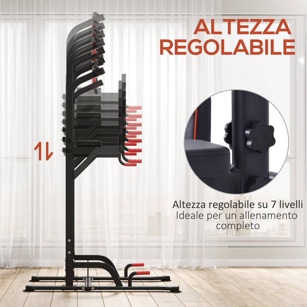 Power Tower Pull-Up Bar Multifunctional Fitness Station Adjustable 189-239cm Steel Black Red