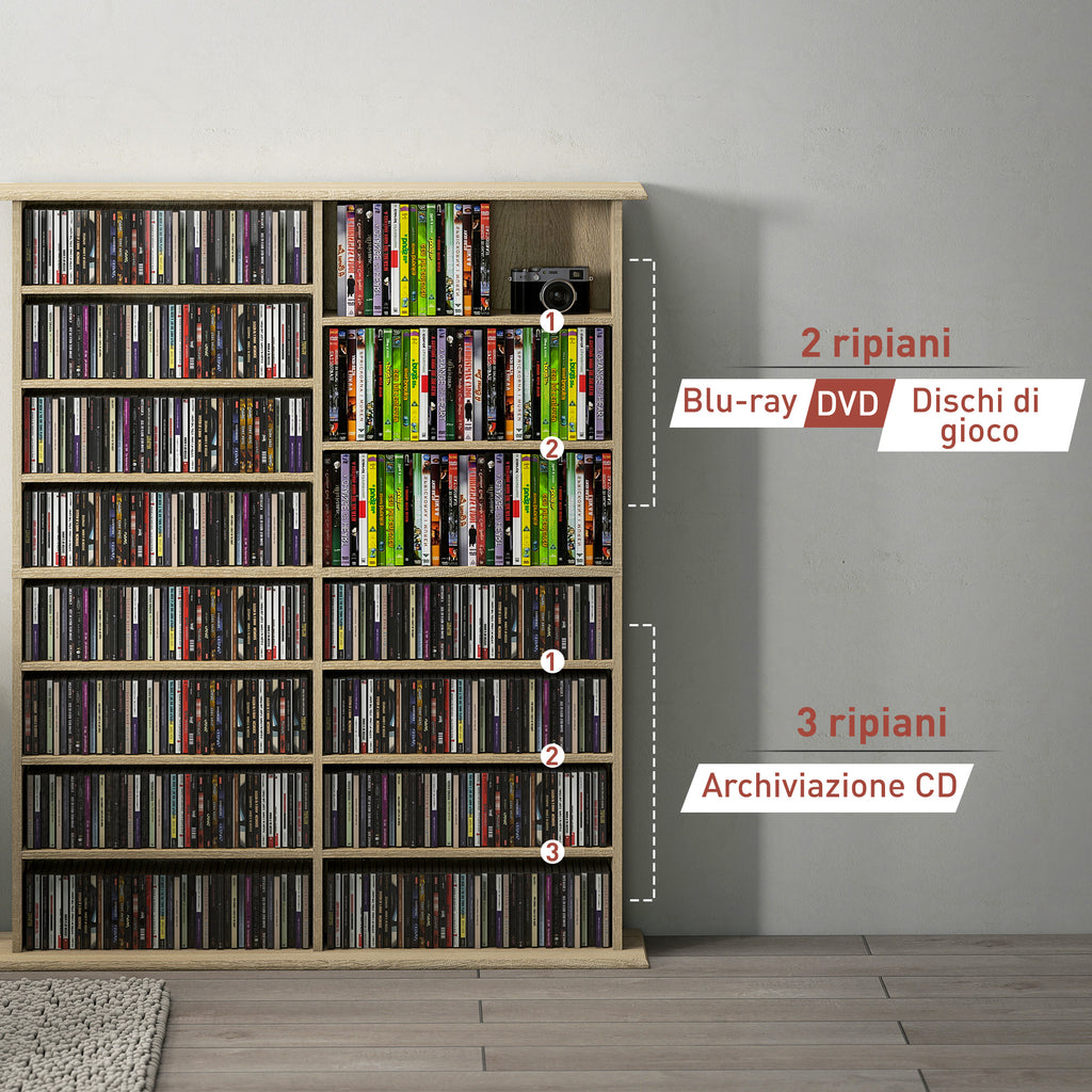 HOMCOM 16-Tier Modern Design Wooden CD Bookcase, 106.5x24x126.3 cm, Natural