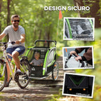 HOMCOM 2-in-1 Kids Bike Trailer and Stroller with Belt, Pockets and Flag, Green