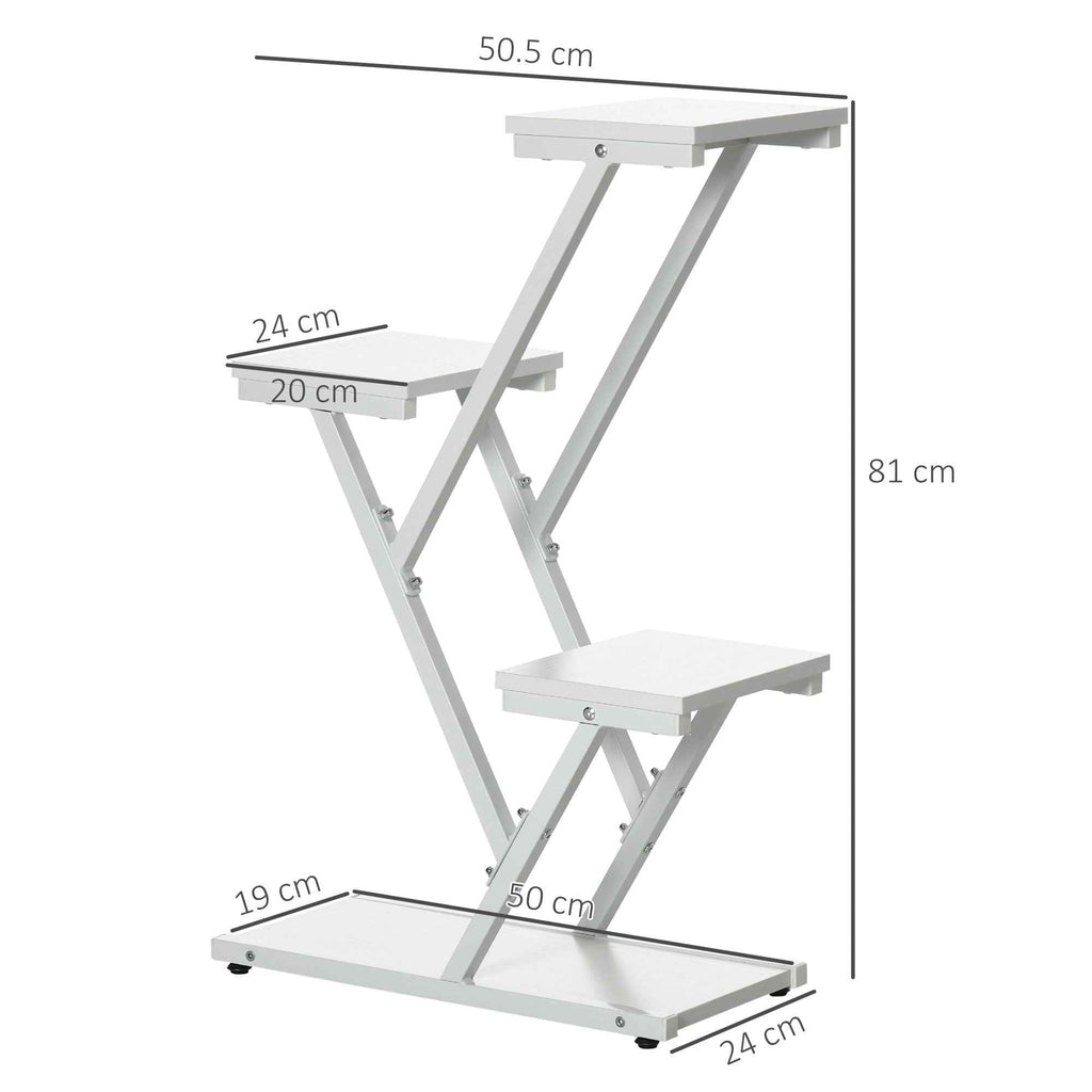 Outsunny 4-Tier Indoor/Outdoor Plant Stand in MDF and Steel, 50.5x24x81 cm, White
