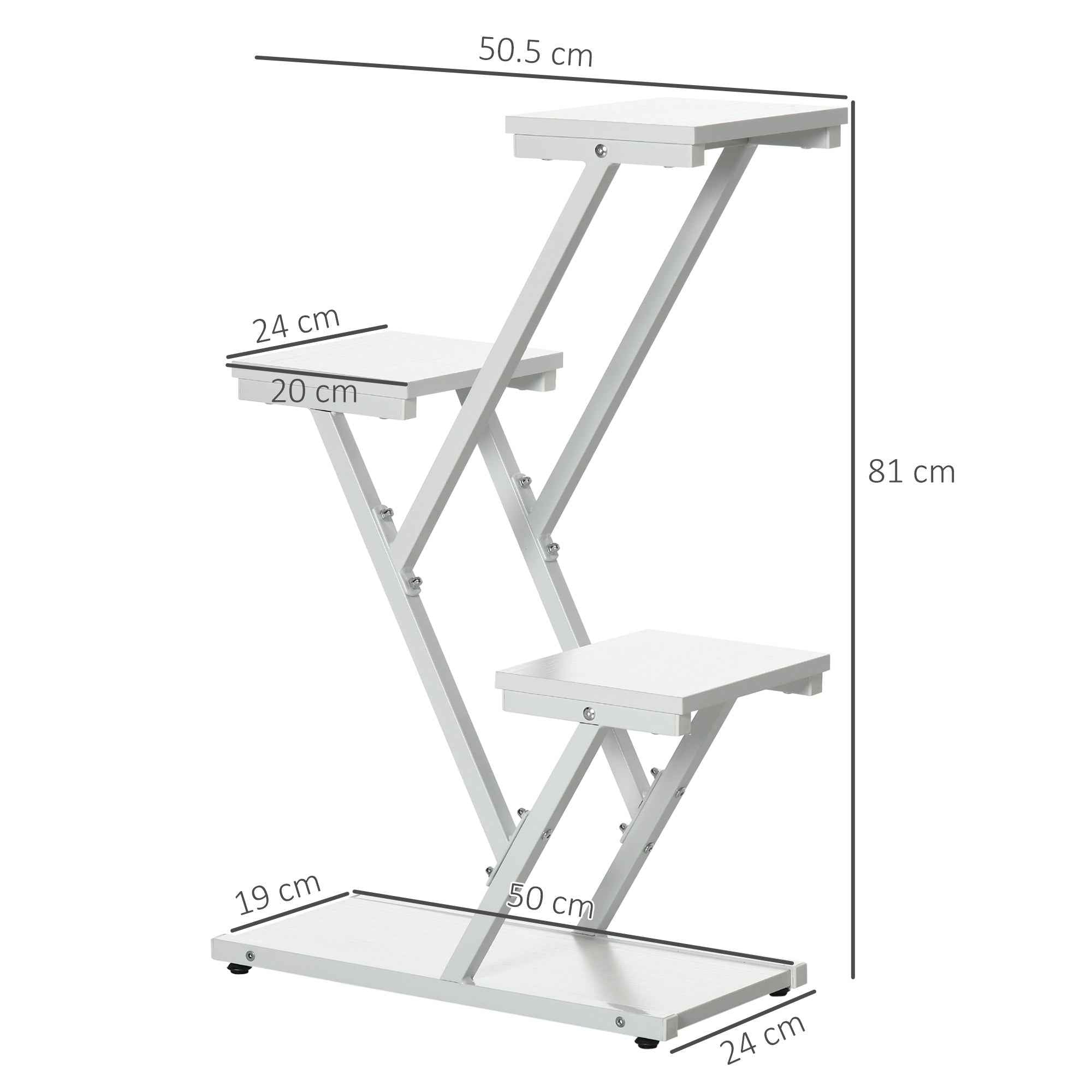 Outsunny 4-Tier Indoor/Outdoor Plant Stand in MDF and Steel, 50.5x24x81 cm, White