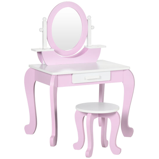 Kids Makeup Dressing Table Set with Mirror Table and Stool, Ages 3-6 Years, Pink