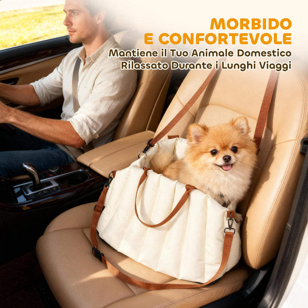 Small Dog Car Seat with Leash and Non-Slip Base, Convertible to Pet Carrier, Cream