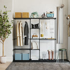 Fabric Wardrobe with 8 Shelves and 3 Hanging Rods, 182x43x185 cm, Black