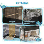 PawHut Indoor Bird Cage with Tray, Shelf and Wheels with Brakes, 85x49x119 cm, Black